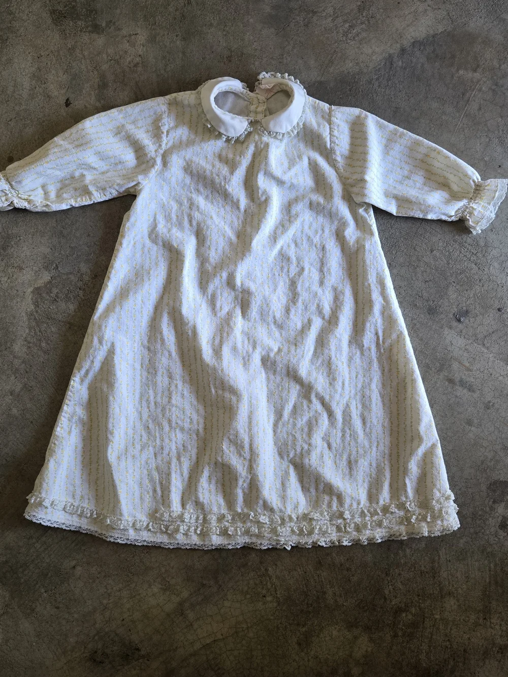 Vintage White and Yellow Girls' Nightgown with Peter Pan Collar